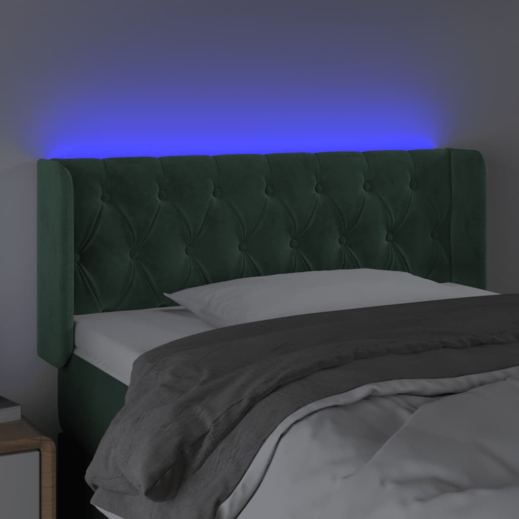 vidaXL Čelo postele s LED tmavozelené 103x16x78/88 cm zamat