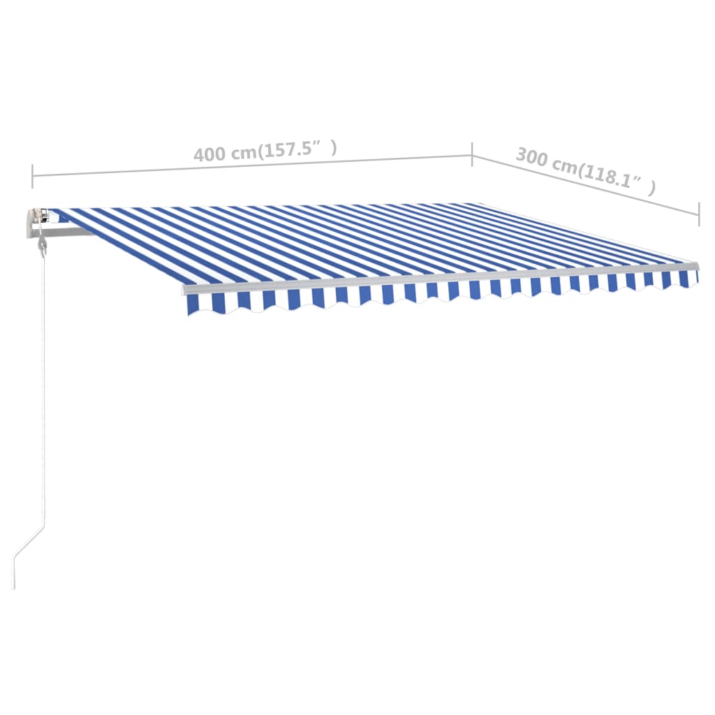 vidaXL Ručne zaťahovacia markíza so stĺpikmi 4x3 m modro-biela