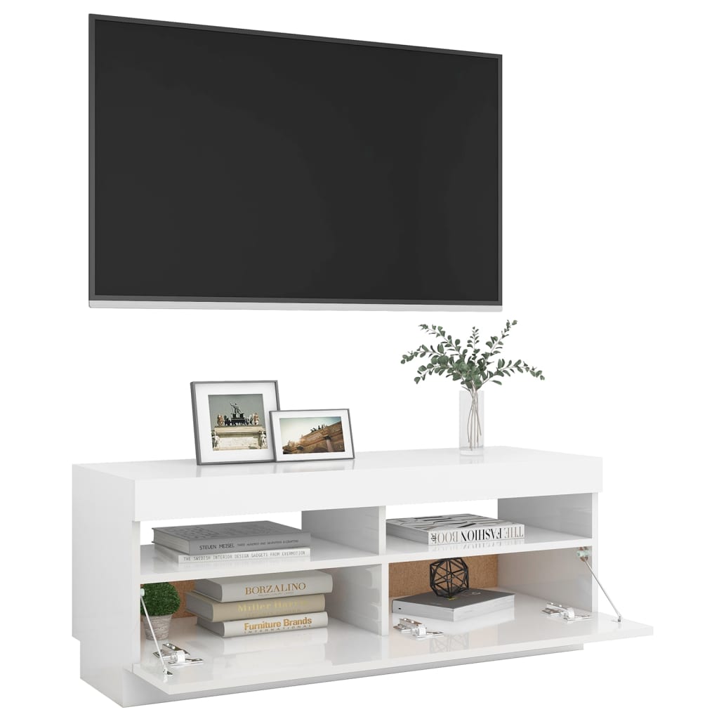 vidaXL TV skrinka s LED svetlami lesklá biela 100x35x40 cm
