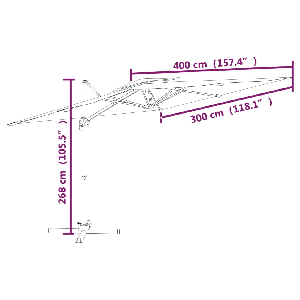 vidaXL Dvojitý konzolový dáždnik tehlový 400x300 cm