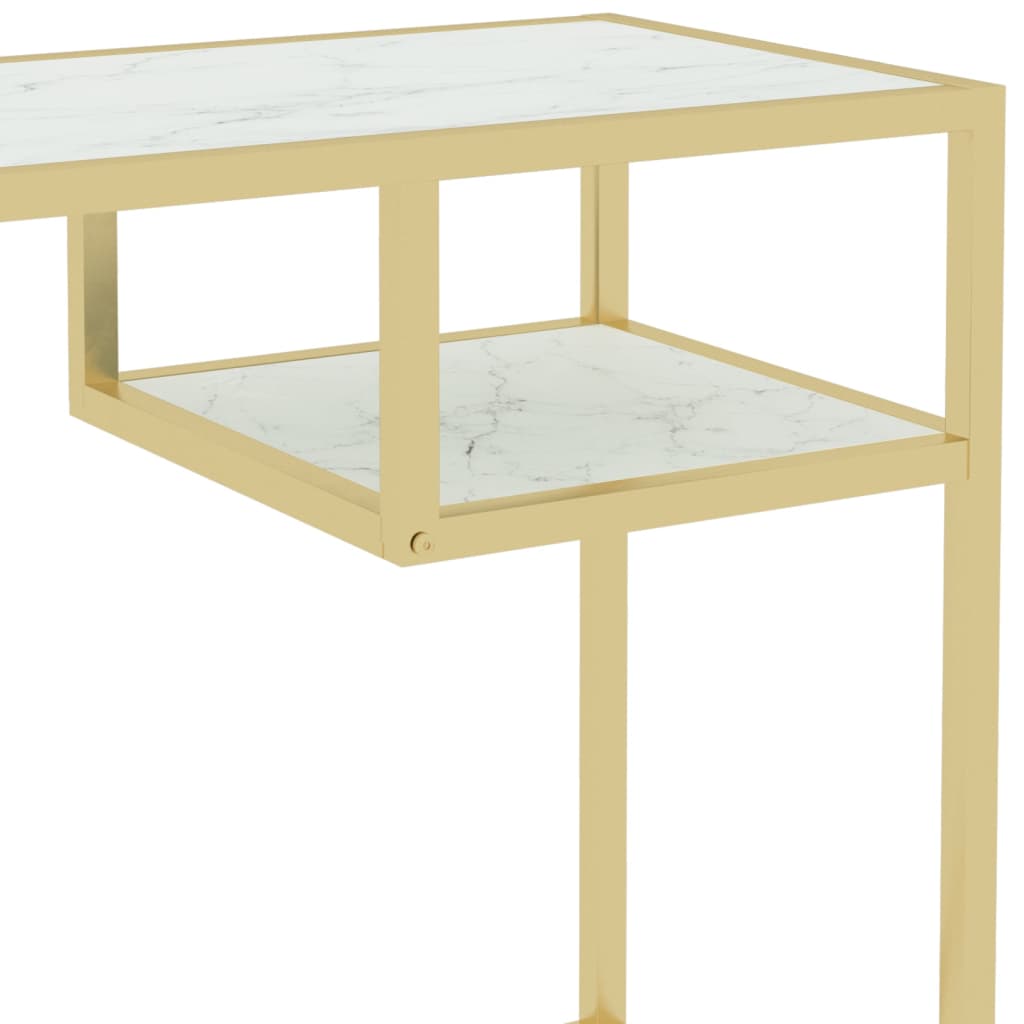 vidaXL Počítačový stôl, bielo zlatý 100x36x74 cm, sklo