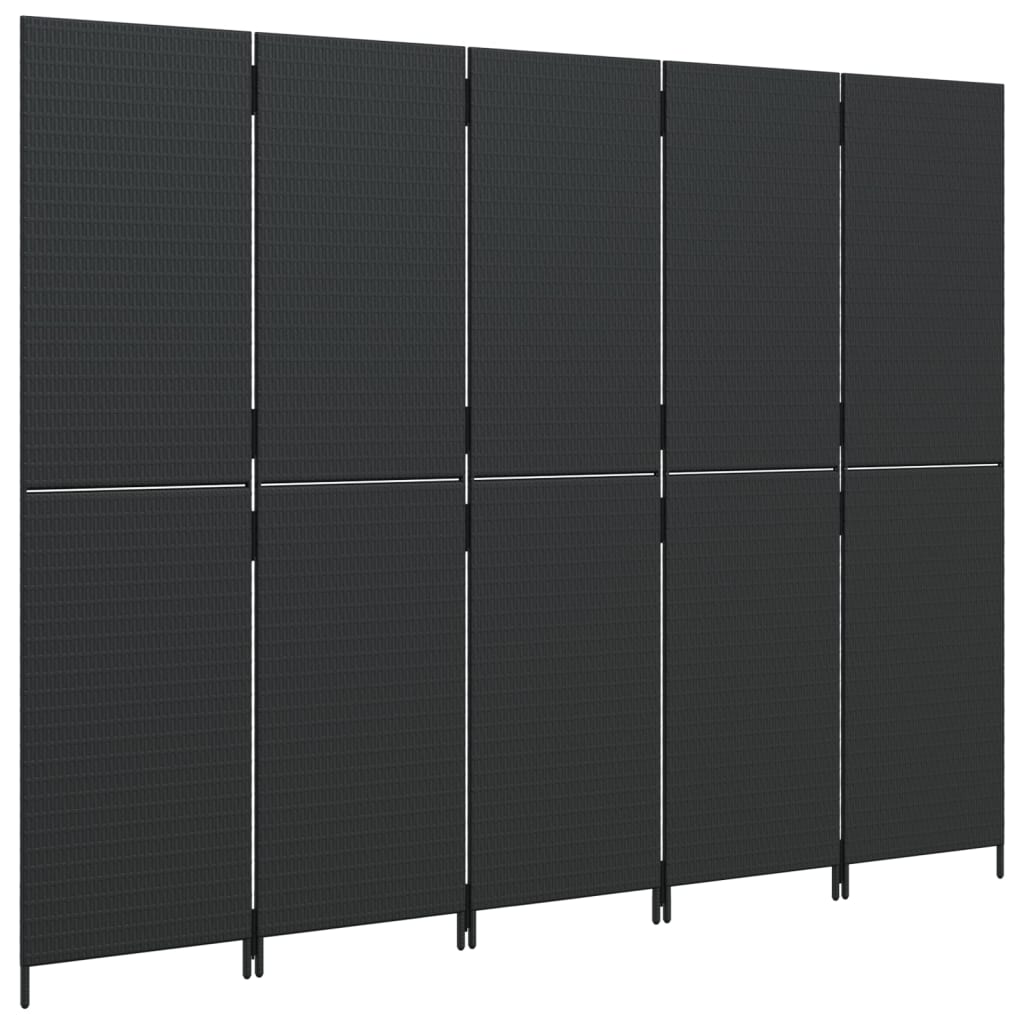 vidaXL Paraván 5 panelov čierny polyratan