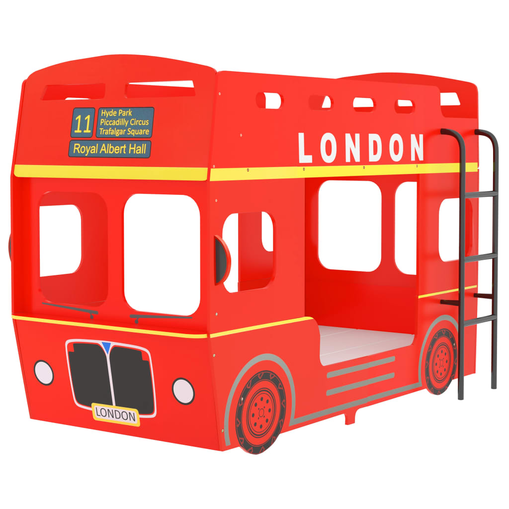 vidaXL Poschodová posteľ londýnsky autobus červený MDF 90x200 cm
