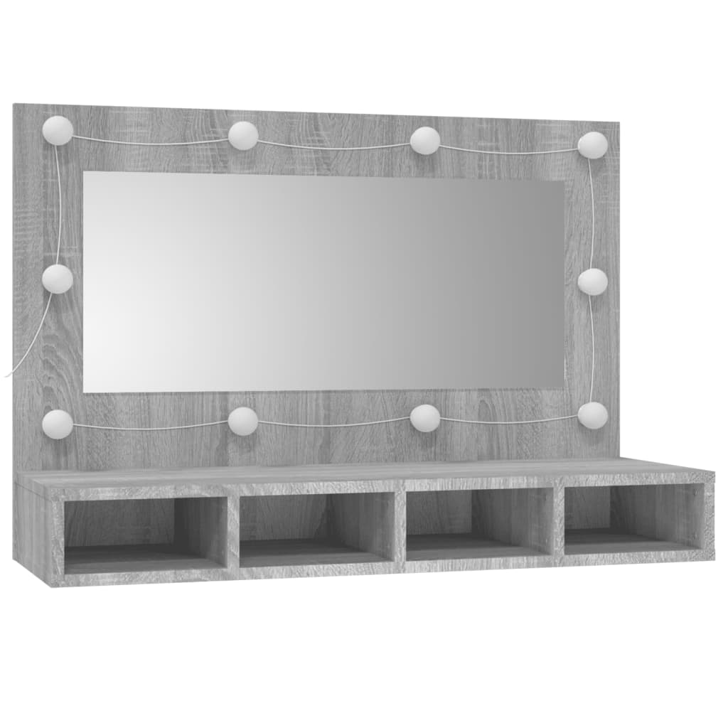 vidaXL Zrkadlová skrinka s LED sivý dub sonoma 90x31,5x62 cm