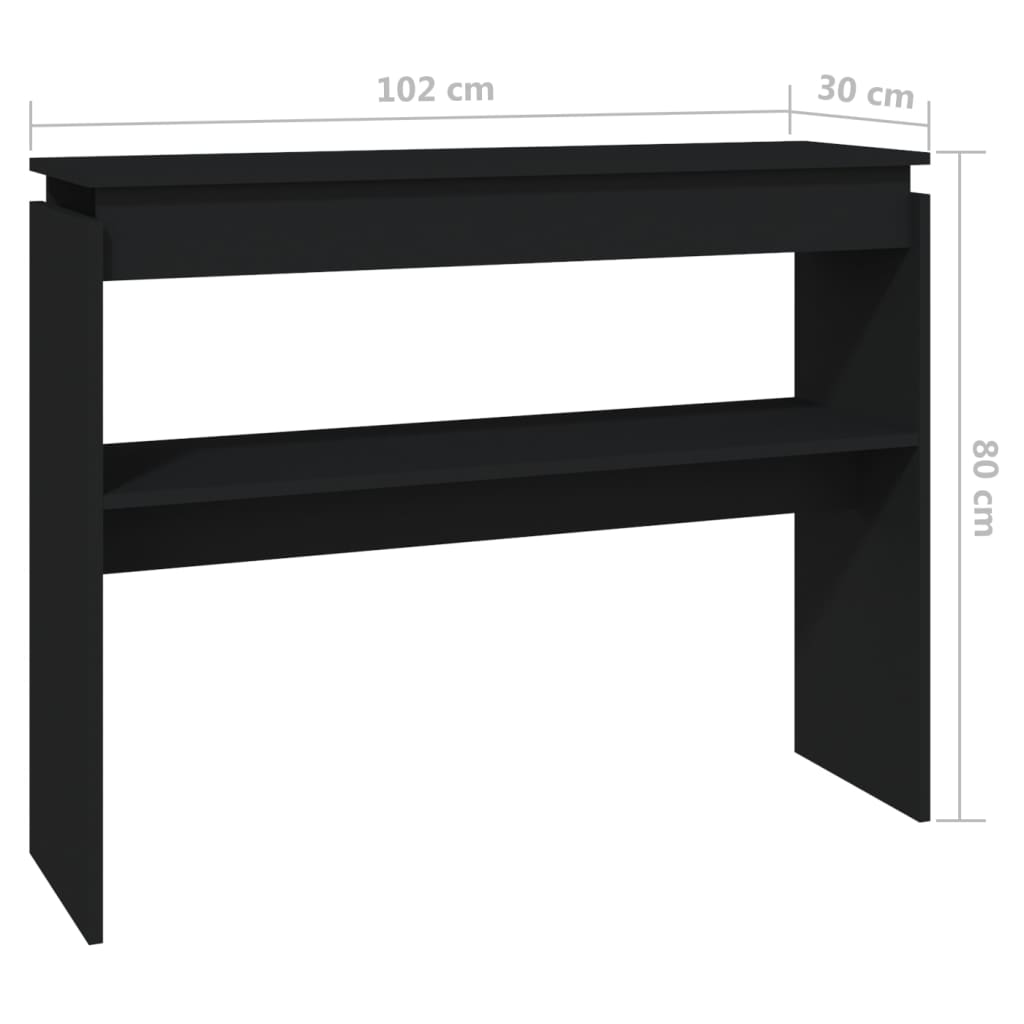 vidaXL Konzolový stolík čierny 102x30x80 cm drevotrieska