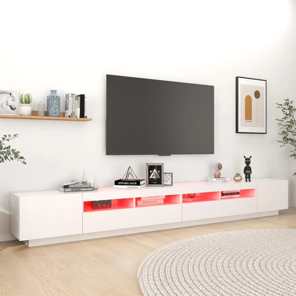 vidaXL TV skrinka s LED svetlami biela 300x35x40 cm