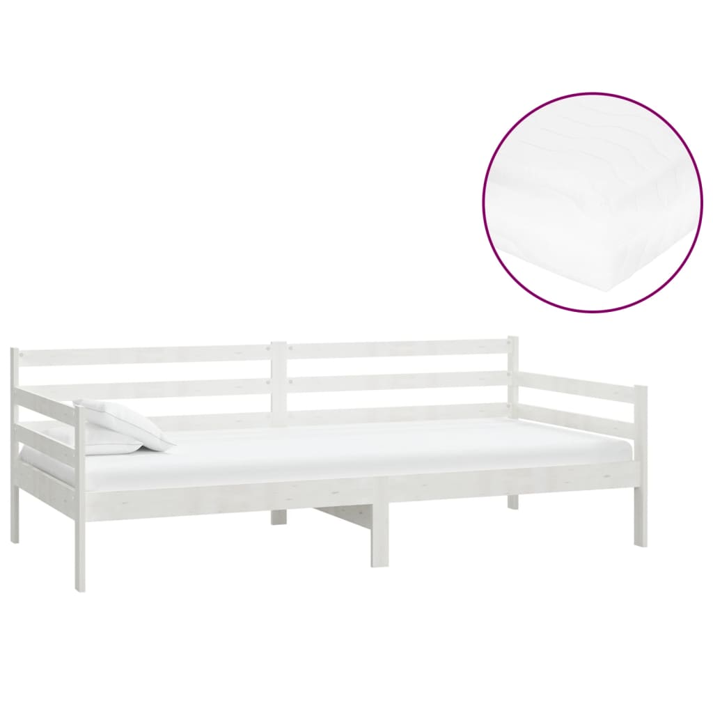 vidaXL Denná posteľ s matracom 90x200 cm, biela, borovicový masív