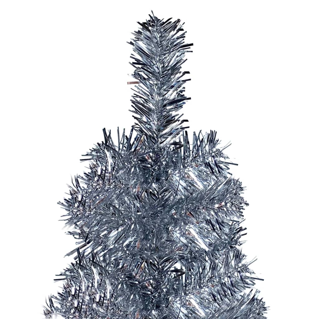 vidaXL Úzky osvetlený vianočný stromček s guľami, strieborný 180 cm
