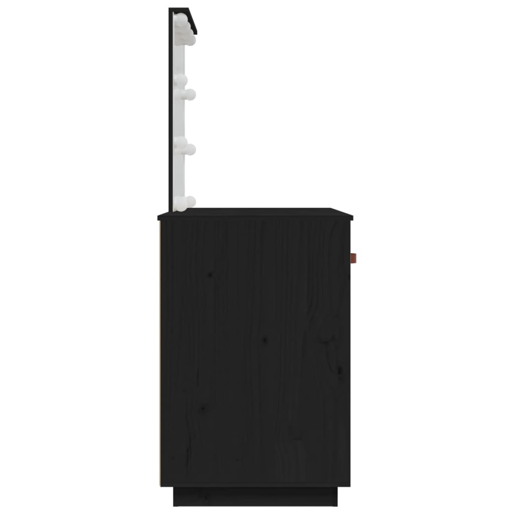 vidaXL Toaletný stolík s LED čierny 95x50x133,5 cm borovicový masív