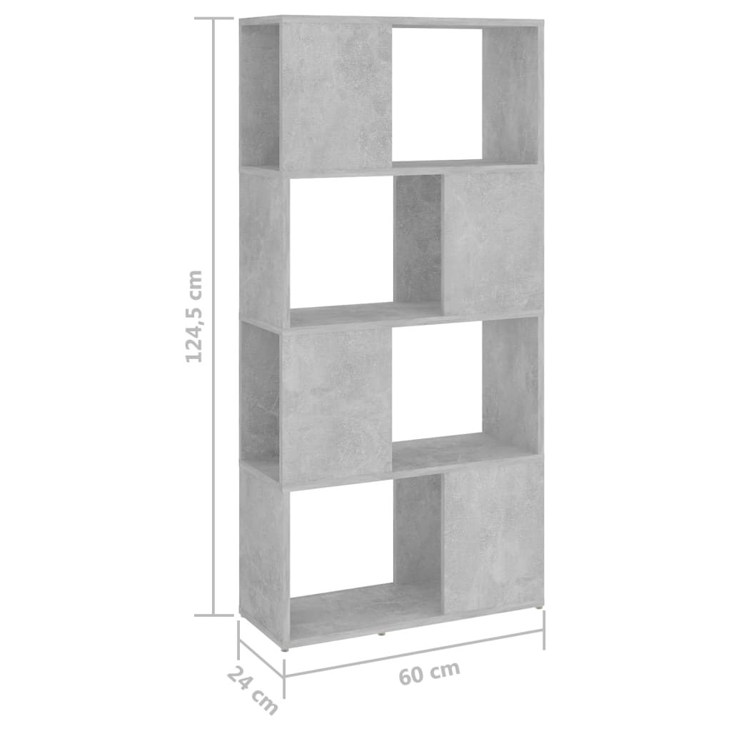 vidaXL Knižnica/deliaca stena betónová sivá 60x24x124,5 cm drevotrieska