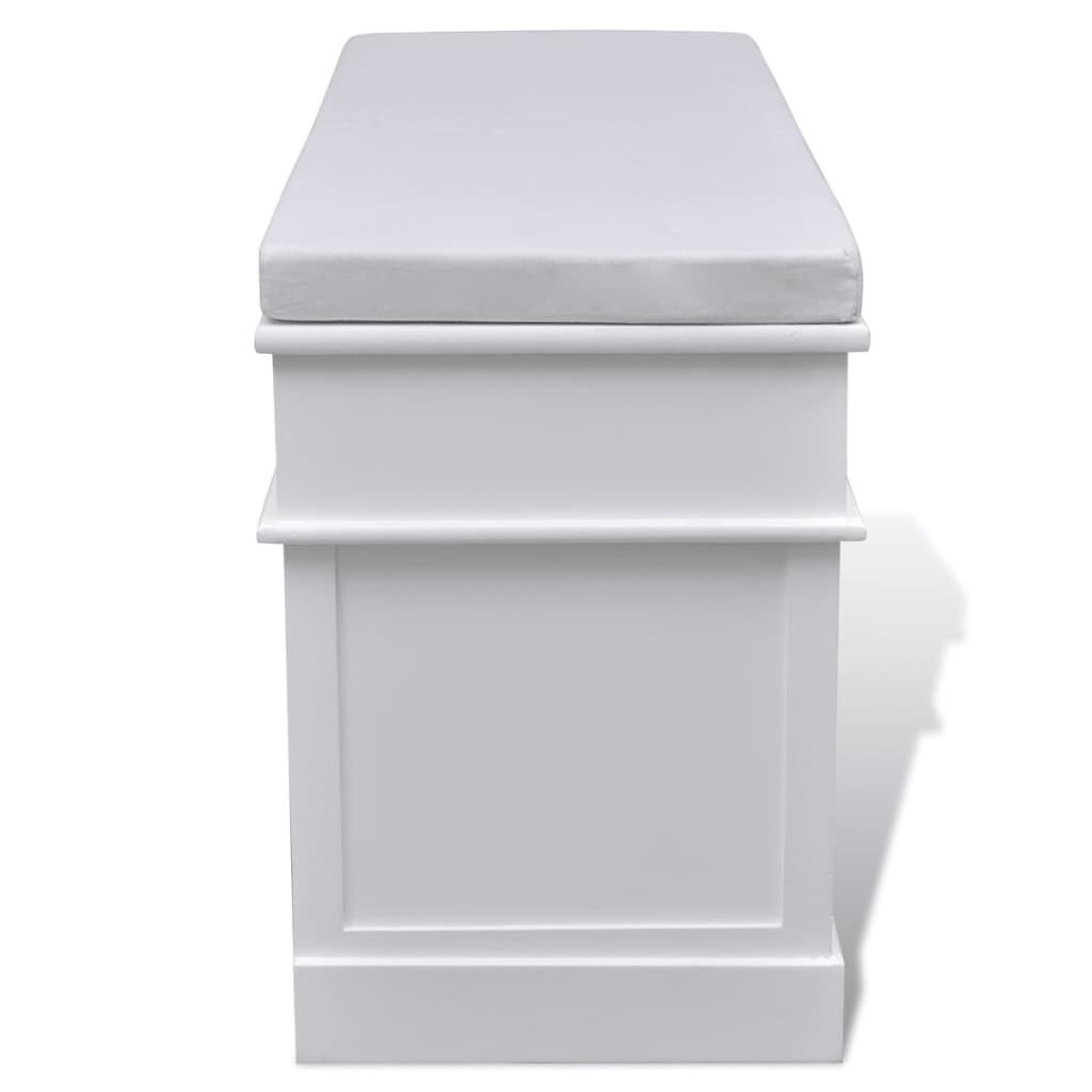 Biela skladovacia lavica s vankúšom 2 zásuvky 3 krabice