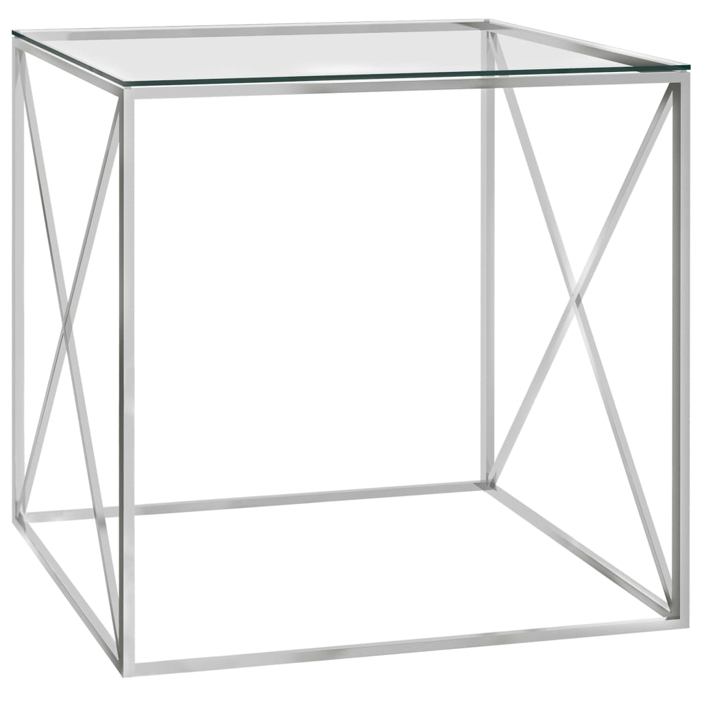 vidaXL Konferenčný stolík strieborný 55x55x55 cm nehrdzavejúca oceľ a sklo