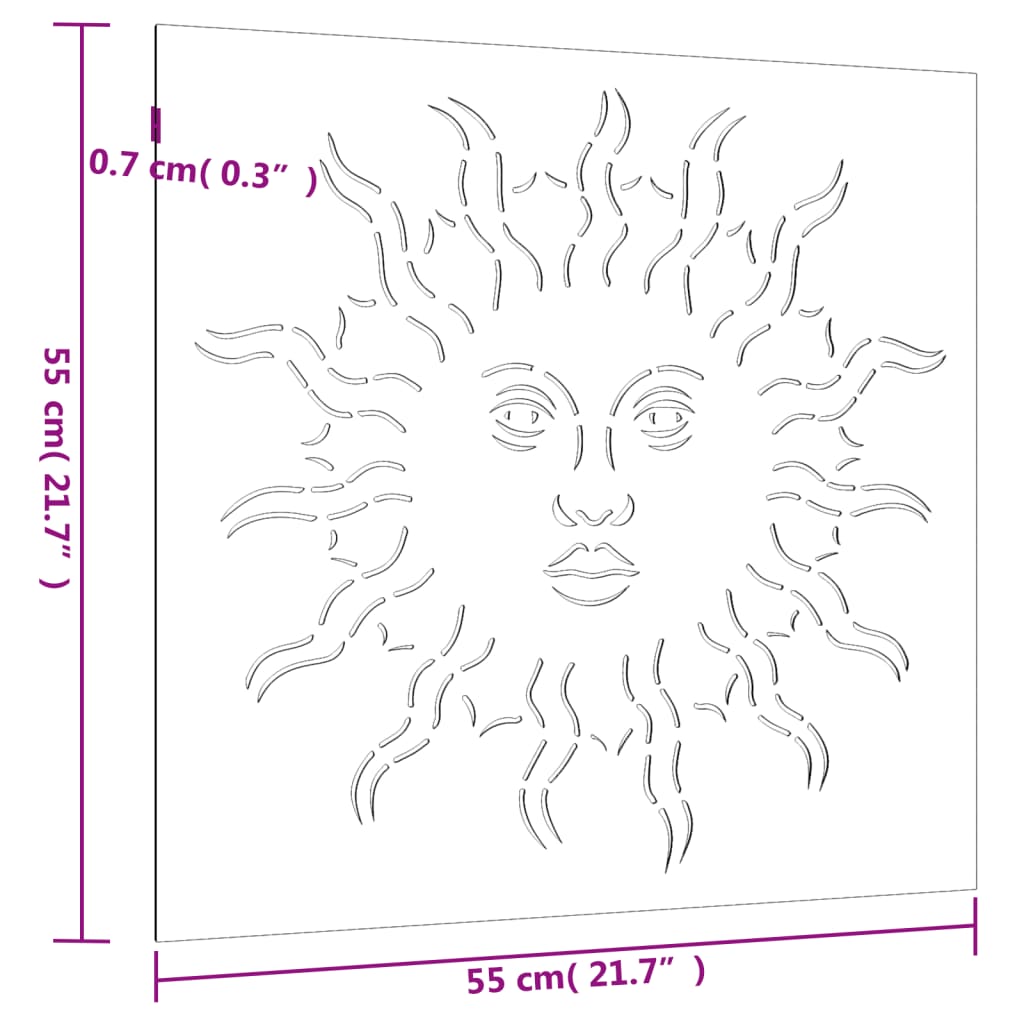 vidaXL Záhradná dekorácia 55x55cm kortenová oceľ dizajn slnka