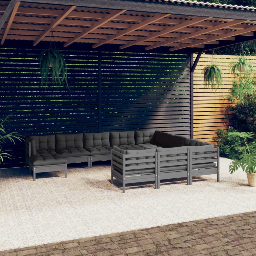 vidaXL 11-dielna záhradná súprava s vankúšmi sivá borovica