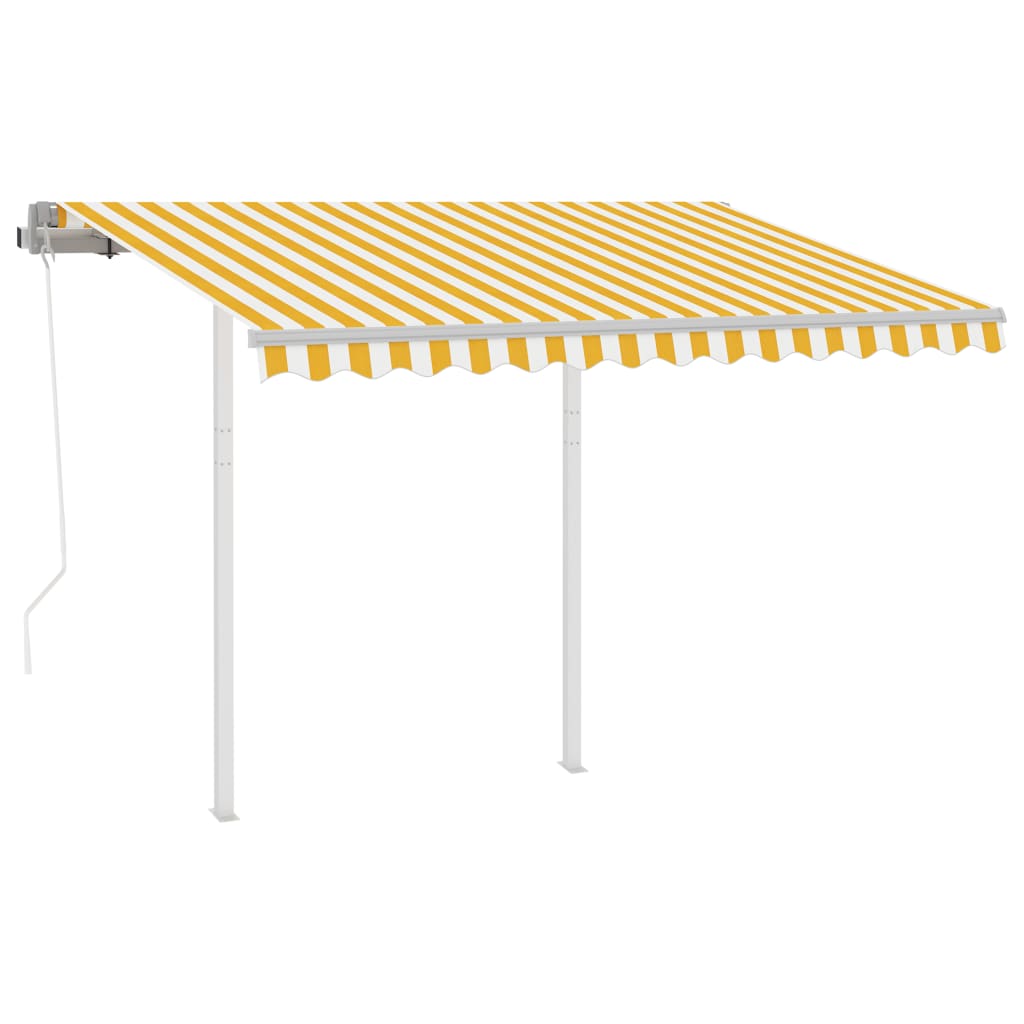 vidaXL Automaticky zaťahovacia markíza so stĺpmi 3,5x2,5 m žlto-biela