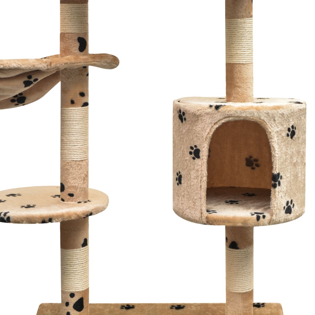 vidaXL Škrabadlo pre mačky so sisalovými stĺpikmi, 125 cm, béžové s potlačou labiek