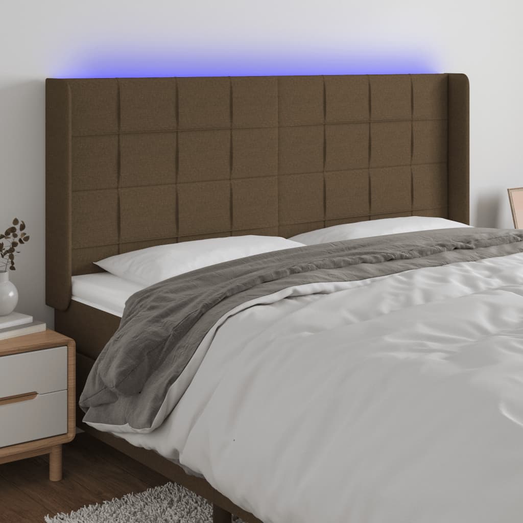 vidaXL Čelo postele s LED tmavohendé 163x16x118/128 cm látka
