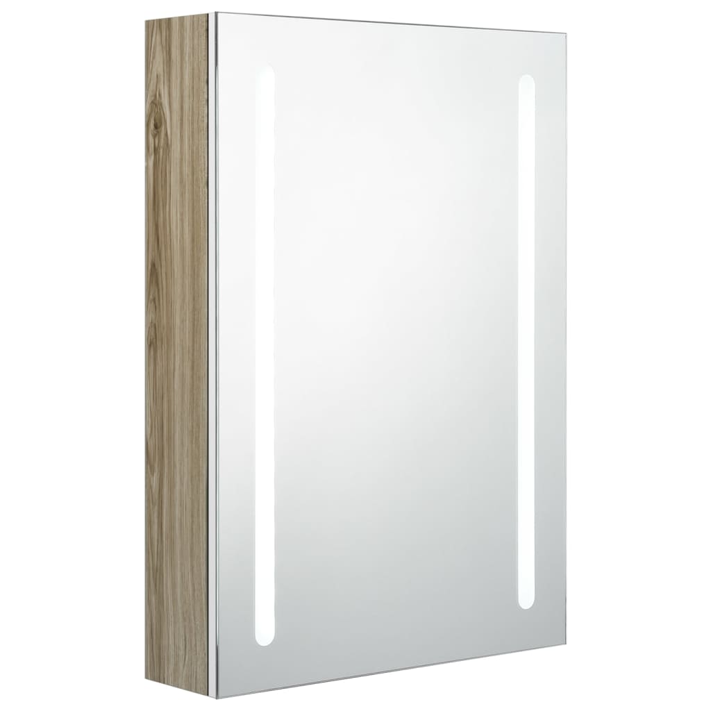 vidaXL LED kúpeľňová zrkadlová skrinka biela a farba dubu 50x13x70 cm