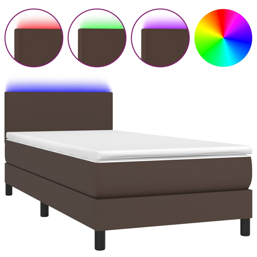 vidaXL Boxspring posteľ s matracom a LED hnedá 80x200 cm umelá koža