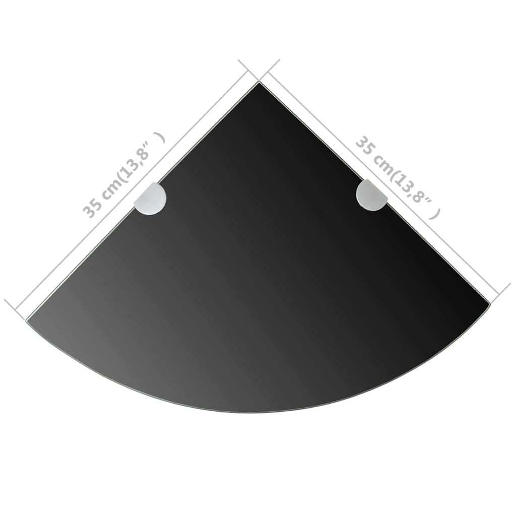 vidaXL Rohová polička s chrómovanou podperou, sklenená, čierna, 35x35 cm