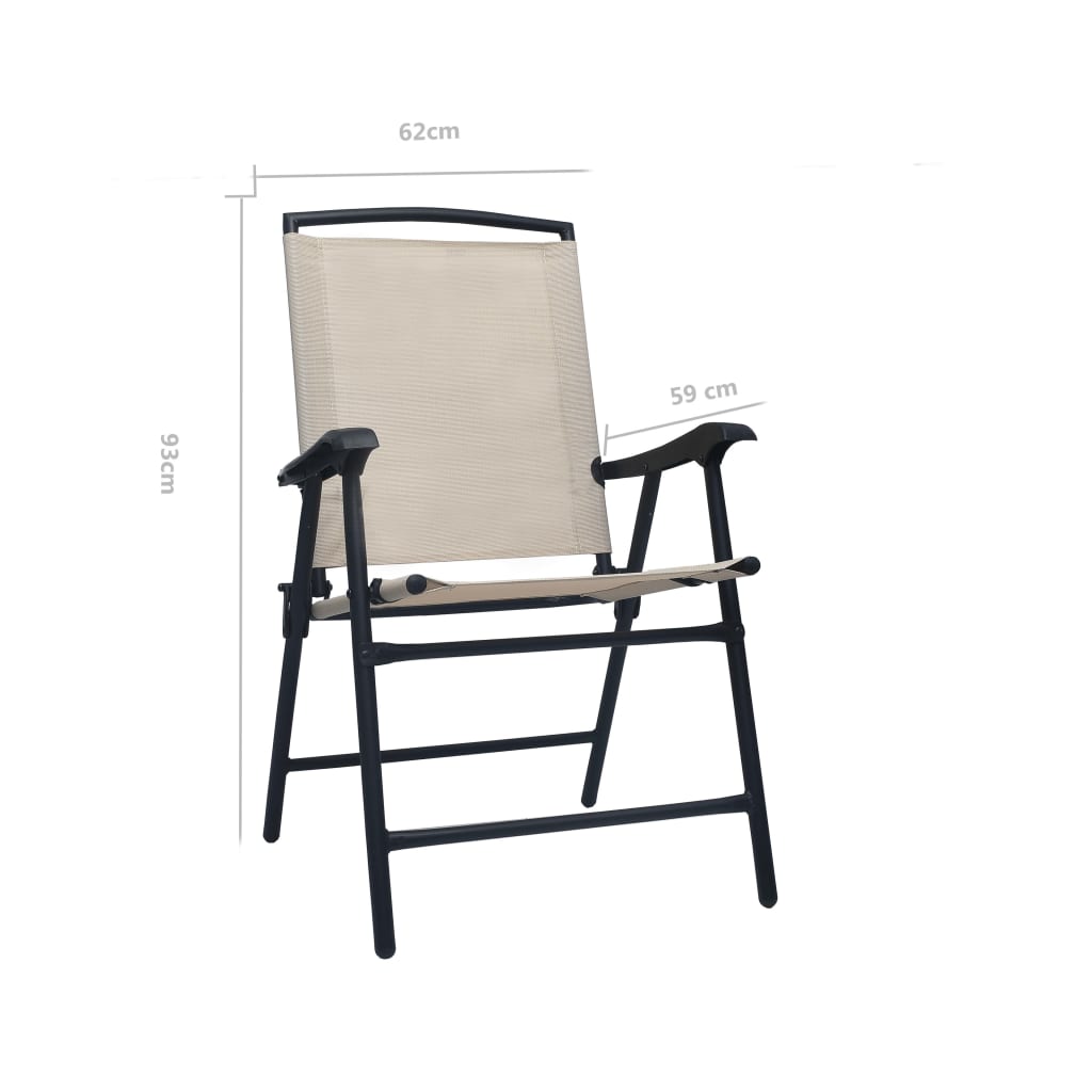 vidaXL Skladacie záhradné stoličky 2 ks, textilén, krémové