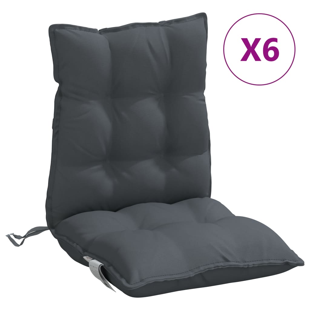 vidaXL Podložky na stoličky nízke operadlo 6 ks antracitové látka