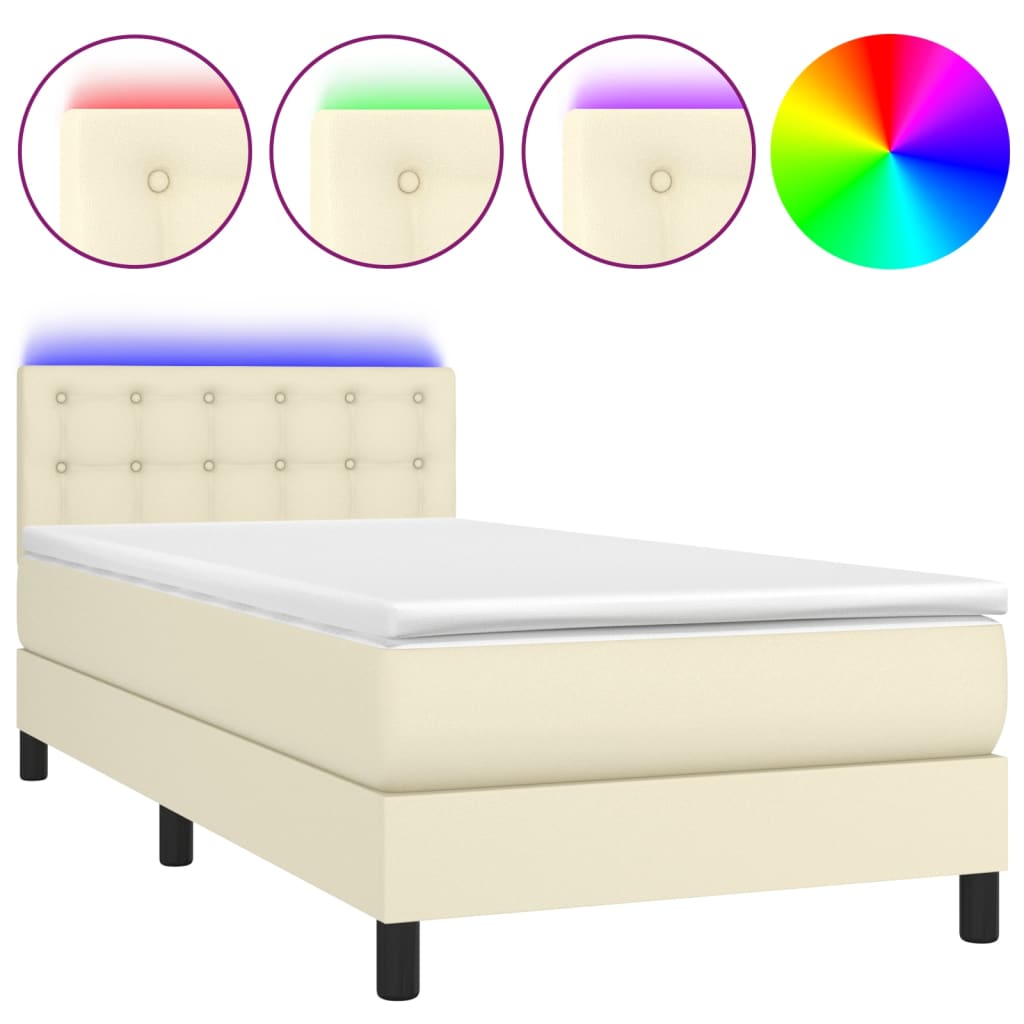 vidaXL Boxspring posteľ s matracom a LED krémová 90x200 cm umelá koža