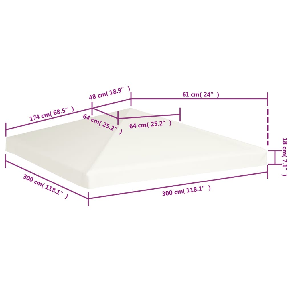 vidaXL Strieška na altánok 310 g/m², 3x3 m, krémovo biela