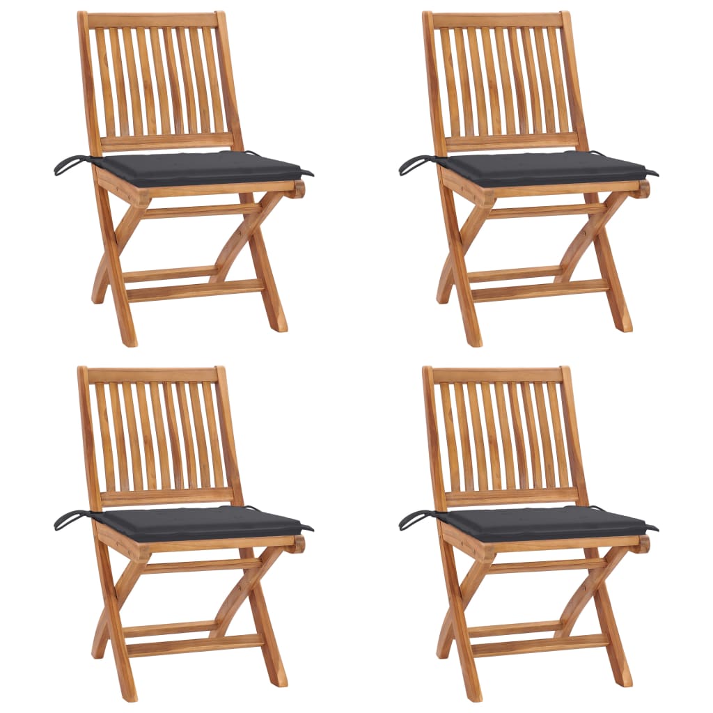 vidaXL Skladacie záhradné stoličky s podložkami 4 ks tíkový masív