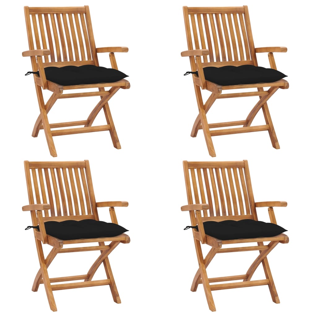vidaXL Skladacie záhradné stoličky s podložkami 4 ks tíkový masív