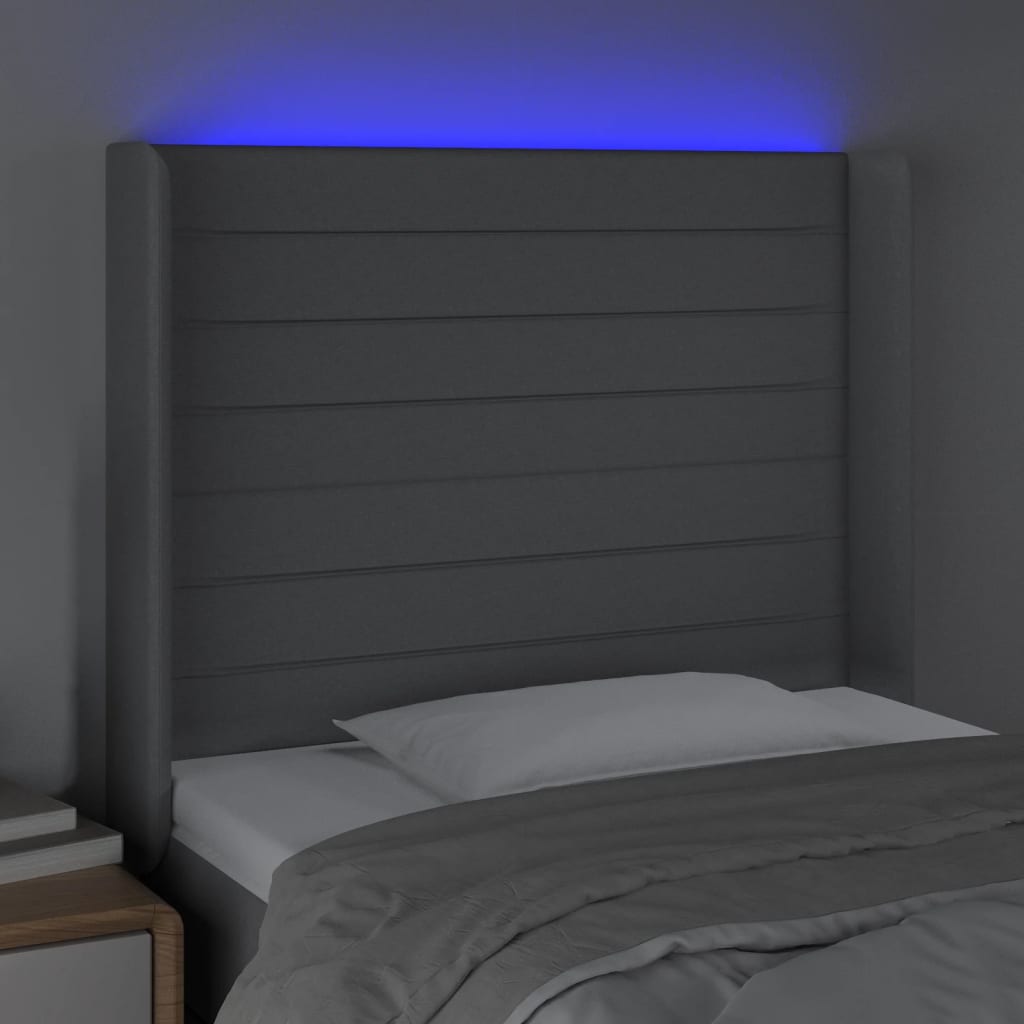 vidaXL Čelo postele s LED bledosivé 83x16x118/128 cm látka