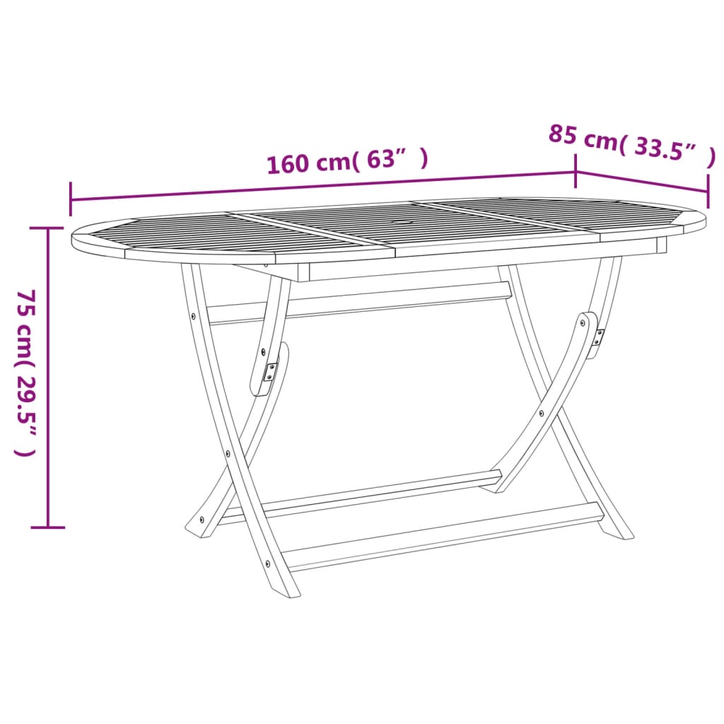 vidaXL Skladací záhradný stôl 160x85x75 cm akáciový masív