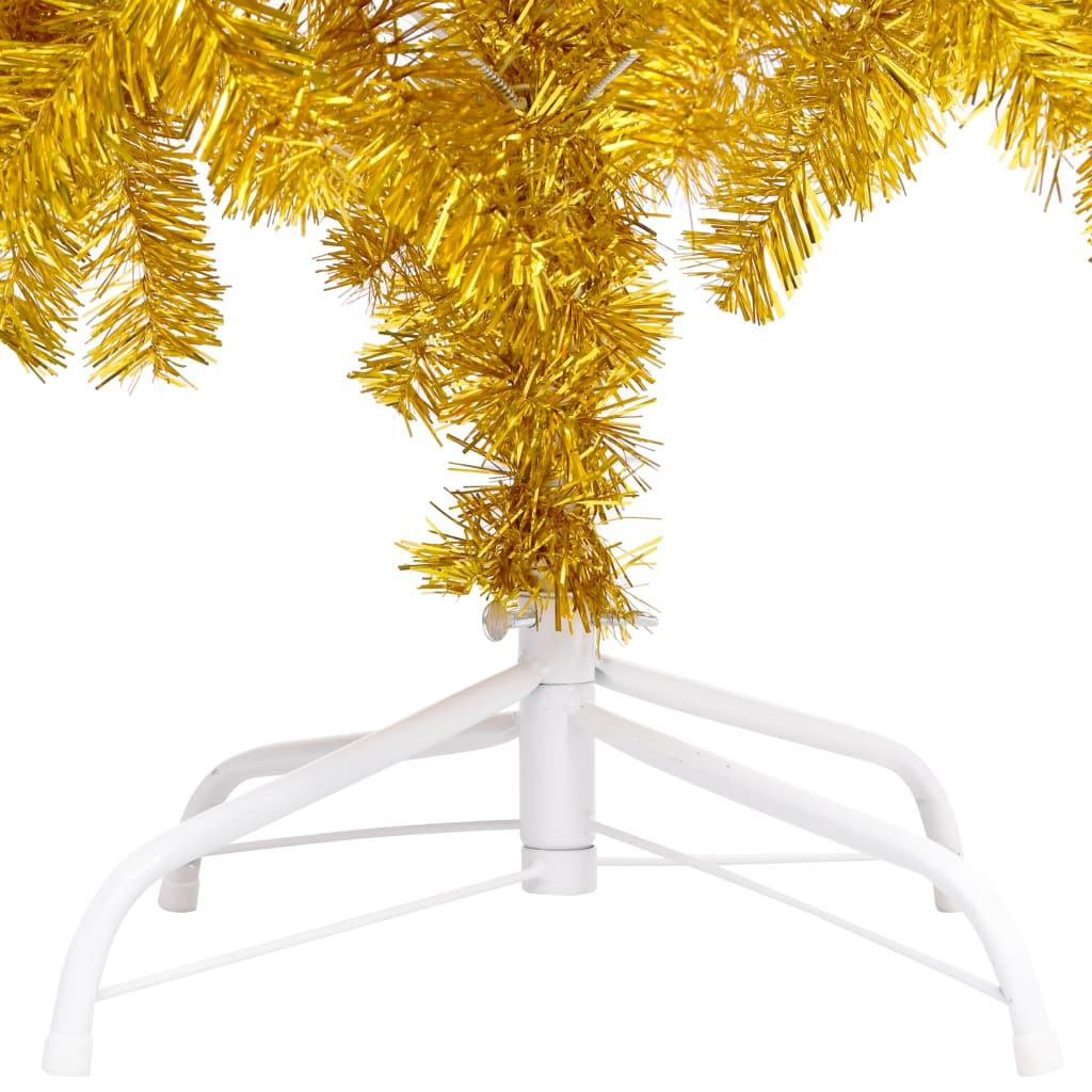 vidaXL Osvetlený umelý vianočný stromček+stojan, zlatý 150 cm, PET