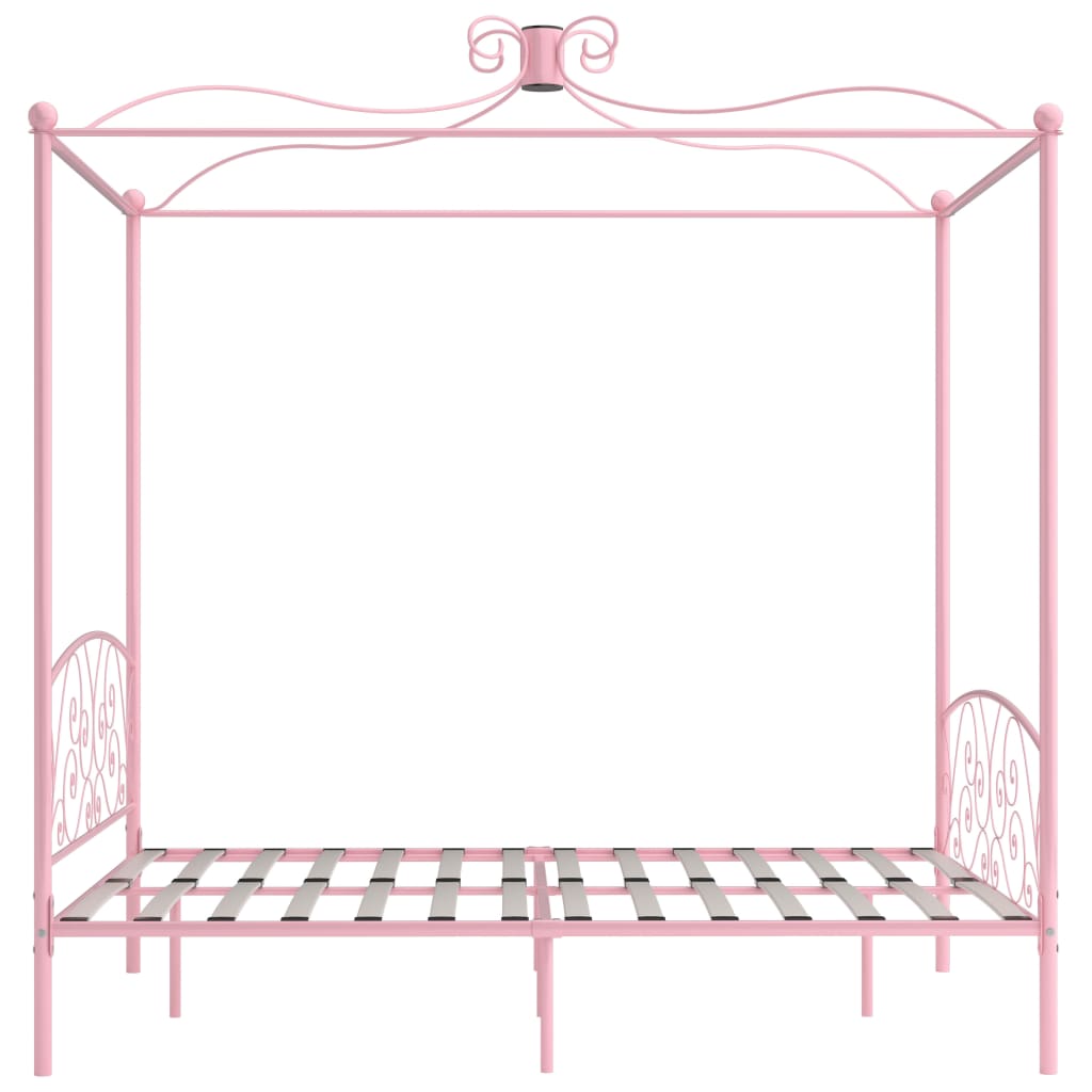 vidaXL Posteľný rám s baldachýnom, ružový, kov 160x200 cm