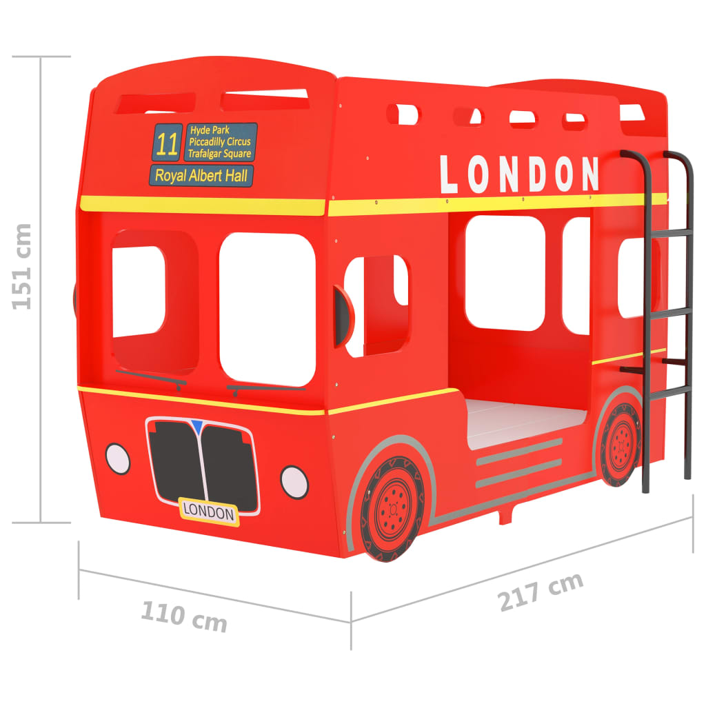 vidaXL Poschodová posteľ londýnsky autobus červený MDF 90x200 cm