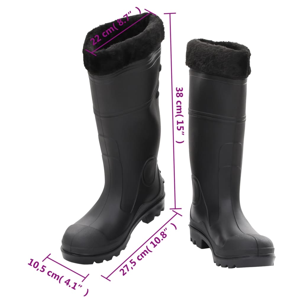 vidaXL Topánky do dažďa s vyberateľnými ponožkami čierne veľk. 40 PVC