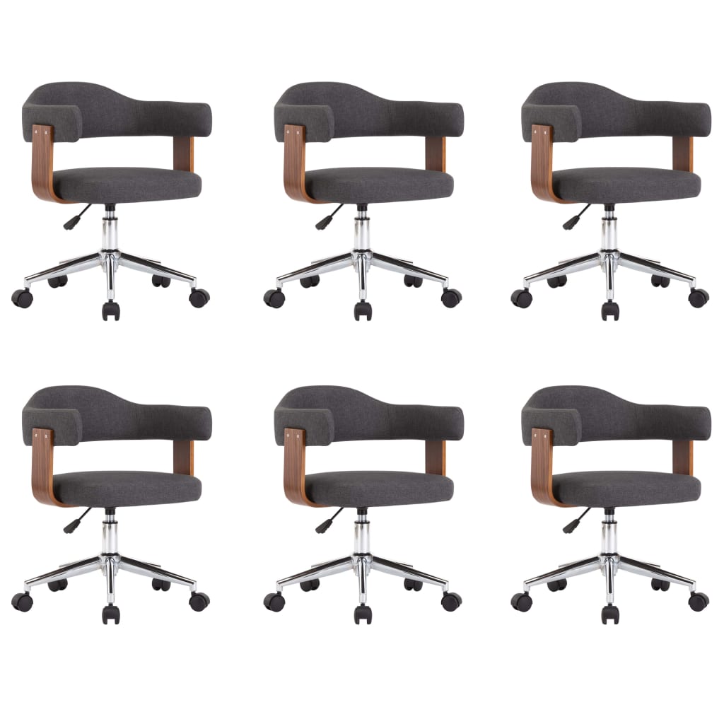 vidaXL Otočné jedálenské stoličky 6 ks sivé ohýbané drevo a látka