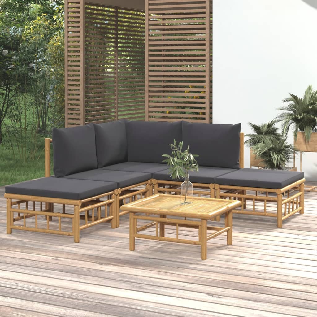 vidaXL 6-dielna záhradná sedacia súprava tmavosivé vankúše bambus