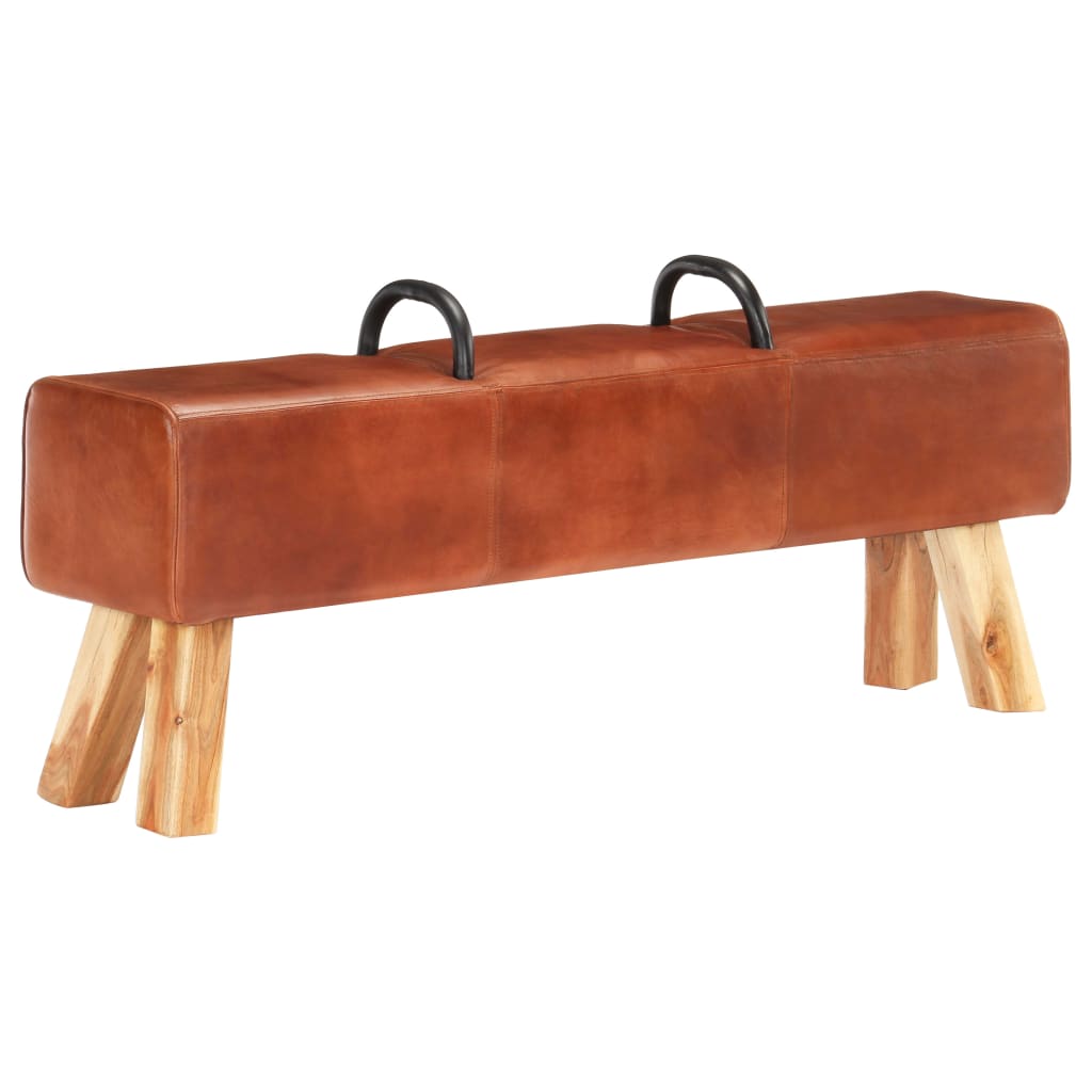 vidaXL Vintage lavica v tvare gymnastickej kozy s rúčkami pravá kozia koža