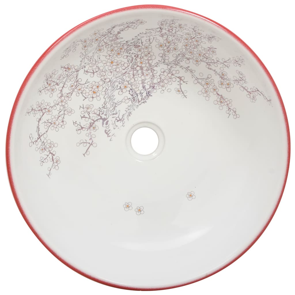 vidaXL Umývadlo na dosku bielo-červené okrúhle Φ41x14 cm keramické