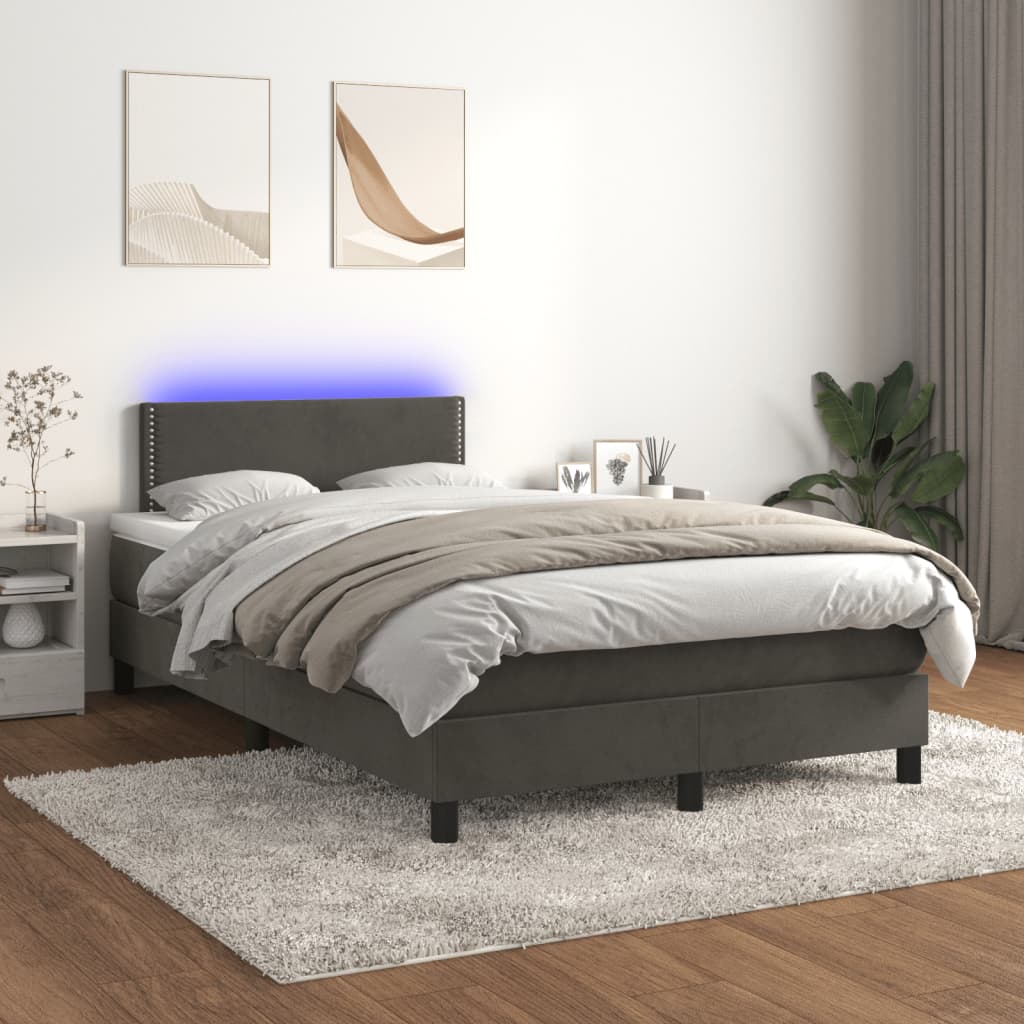 vidaXL Boxspring posteľ s matracom a LED, tmavosivá 120x190 cm, zamat