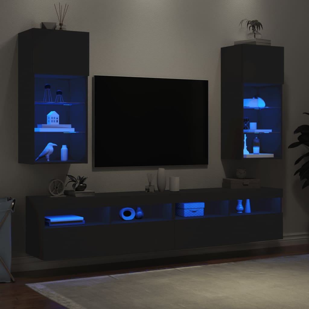 vidaXL TV skrinky s LED svetlami 2 ks čierne 40,5x30x90 cm