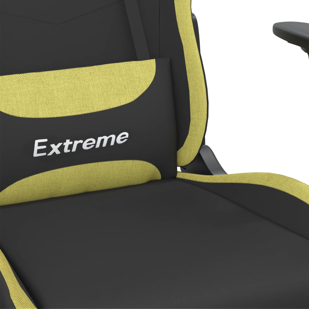 vidaXL Herná masážna stolička s podnožkou čierna a bledozelená látková
