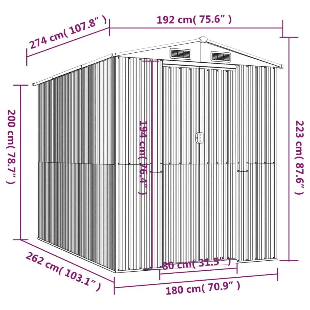 vidaXL Záhradná kôlňa antracitová 192x274x223 cm pozinkovaná oceľ