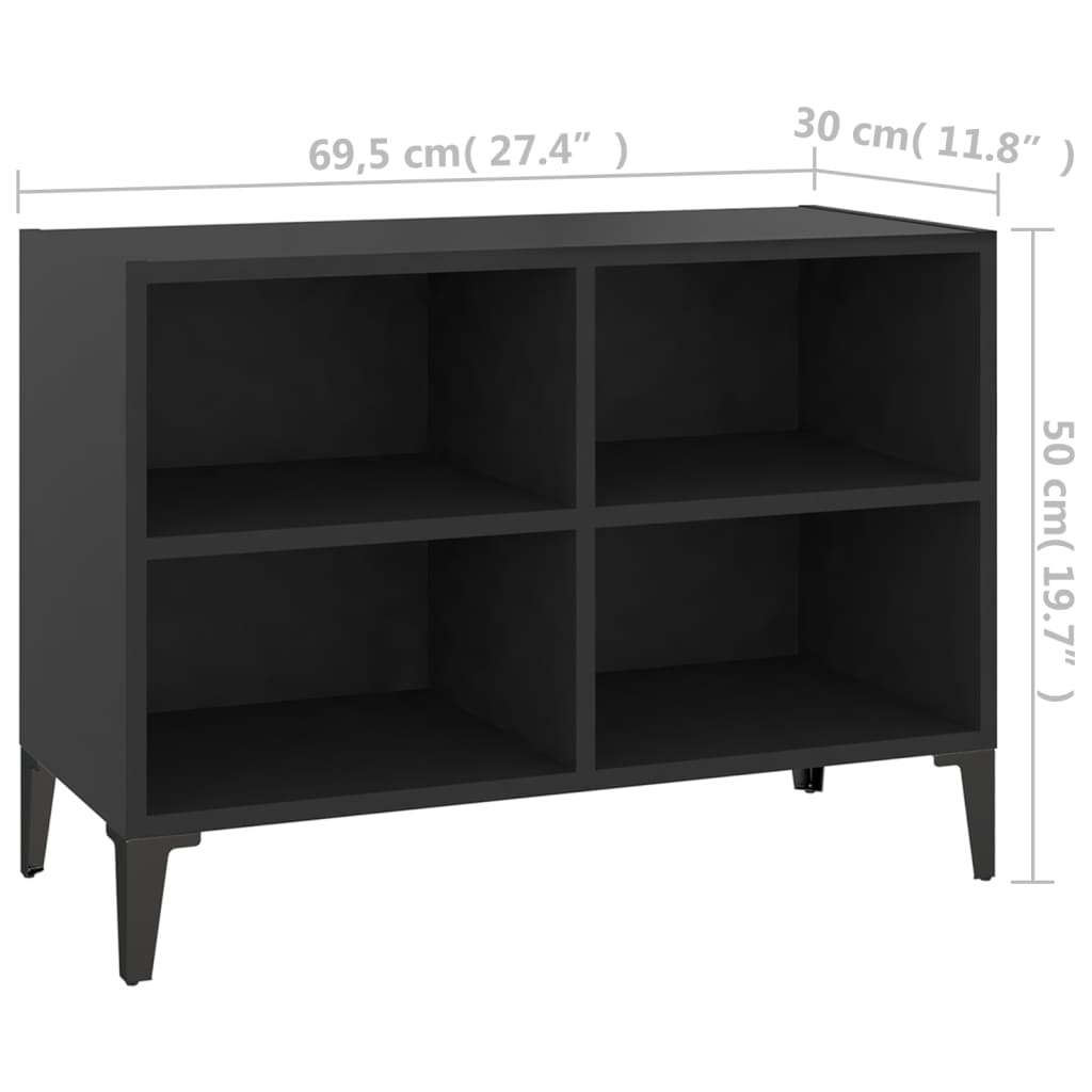 vidaXL TV stolík nohy z kovu čierny 69,5x30x50 cm