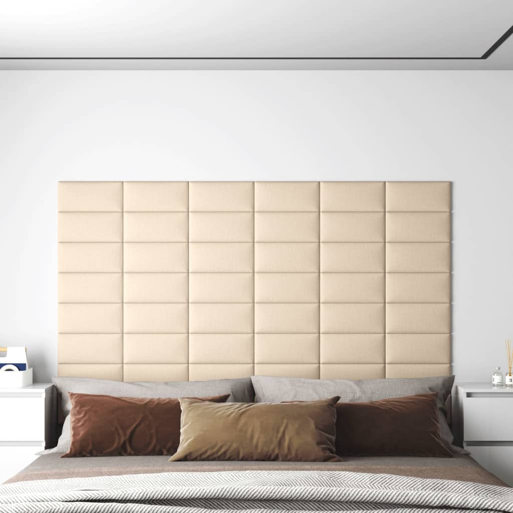 vidaXL Nástenné panely 12 ks krémové 30x15 cm látkové 0,54 m²