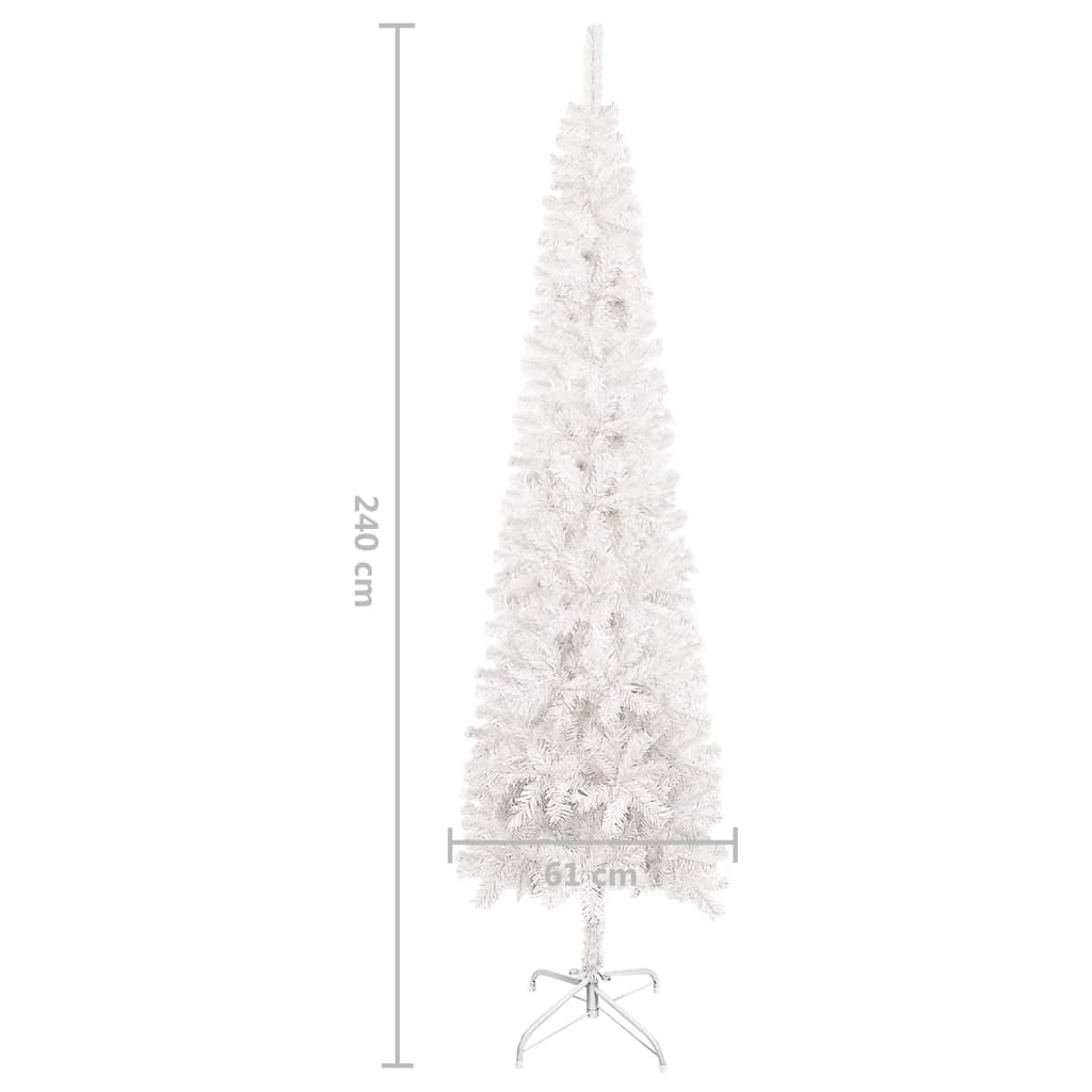 vidaXL Úzky osvetlený vianočný stromček s guľami, biely 240 cm