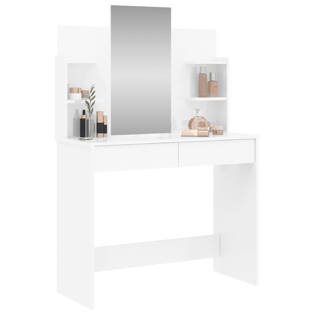 vidaXL Toaletný stolík so zrkadlom lesklý biely 96x39x142 cm