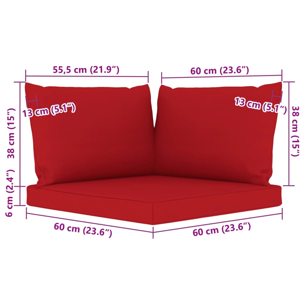 vidaXL 6-dielna záhradná sedacia súprava, červené podložky, borovica