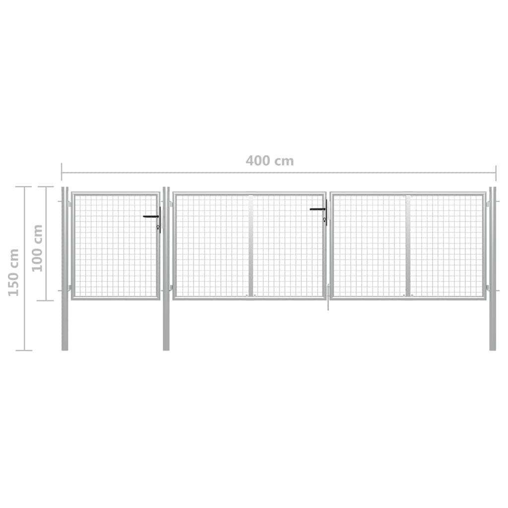vidaXL Záhradná brána, oceľ 400x100 cm, strieborná